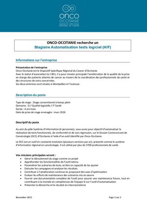 Onco Occitanie Offre Stage Si Automatisation Tests 2026