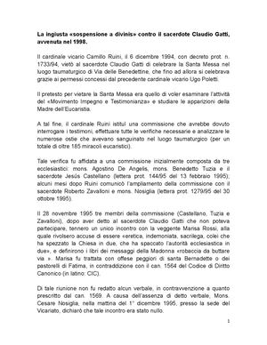 La ingiusta sospensione a divinis contro il sacerdote Claudio Gatti