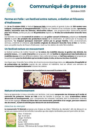 Communiqué De Presse Ferme En Folie