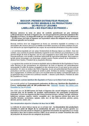 Biocoop, premier distributeur français à garantir un prix minimum à 260 producteurs de fruits et légumes labellisées "Bio Équitable en France" - CP Décembre 2025
