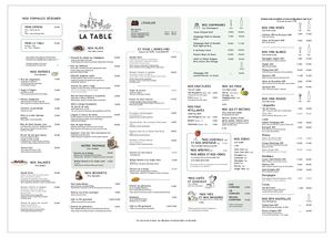 Menu La Table Novembre 2025