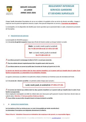 Reglement Garderie 2025 - 2026