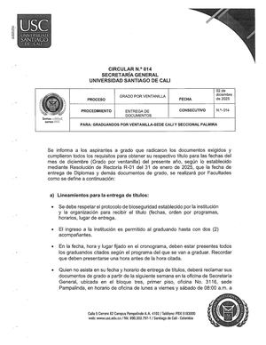Circular No. 014: Grados por Ventanilla 2025