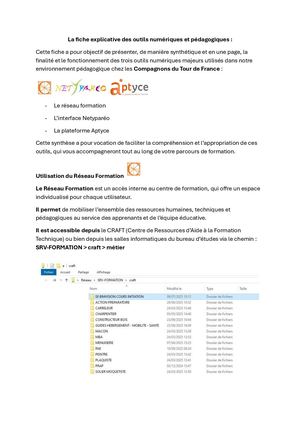 La fiche explicative des outils numériques et pédagogiques