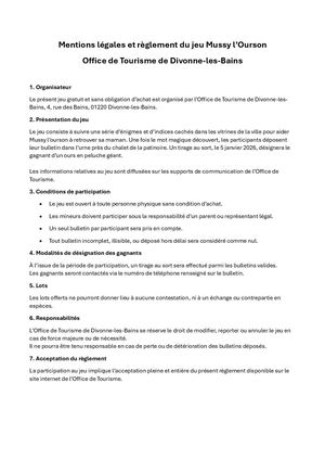 Mentions Légales Jeu Mussy L'ourson