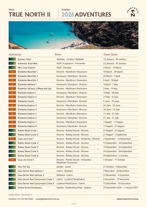 True North II 2026 Sailing Schedule