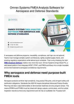 Omnex Systems Fmea Analysis Software For Aerospace And Defense Standards