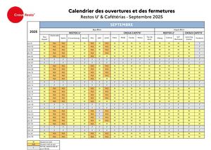 Calendrier des ouvertures & fermetures // 2025-2026