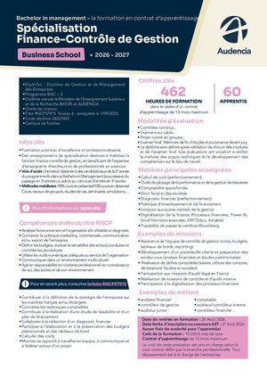 Apprentissage Bachelor spécialisation Finance-Contrôle de gestion