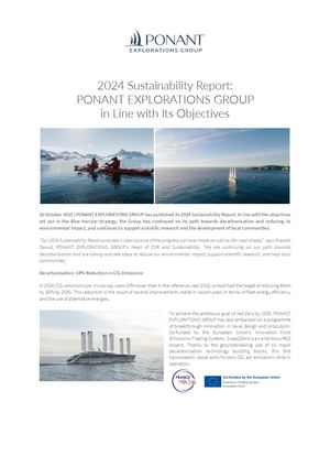 2024 Sustainability Report PONANT EXPLORATIONS GROUP In Line With Its Objectives