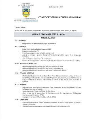 Ordre du Jour - Conseil 9 Décembre 2025