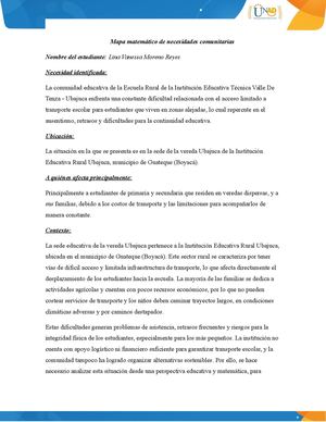 Mapa Matemático De Necesidades Comunitarias Lina Reyes