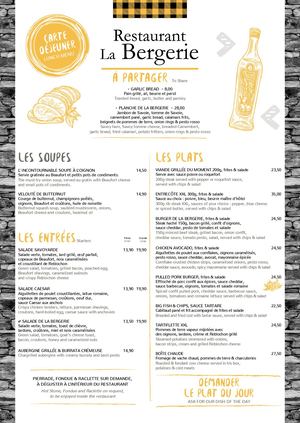 La Bergerie - Carte Déjeuner & Diner - H25/26