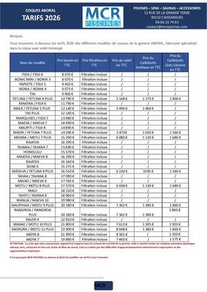 Mcr Tarif Coques Aboral 2026