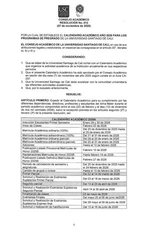 Calendario Académico Pregrado - 2026