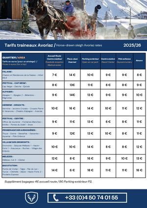 Tableau Prix Traineaux Avoriaz