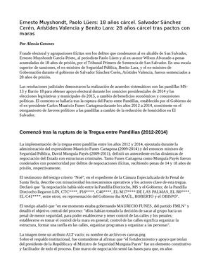 Ernesto Muyshondt, Paolo Lüers 18 Años Cárcel Salvador Sánchez Cerén, Arístides Valencia Y Benito Lara 28 Años Cárcel Tras Pactos Con Maras