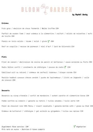Bloom Garden Restaurant- carte des plats-dîner-mars-25