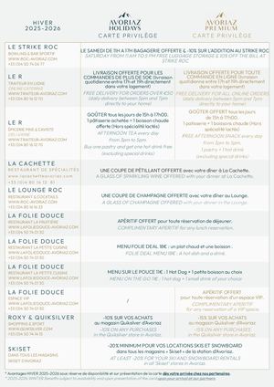 2025-26 Avantages Carte privilège et Carte Premium