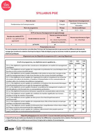Les Fondamentaux De L'entrepreunariat PGE 25 26