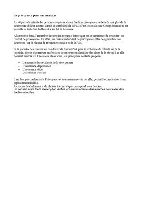 Prévoyance Pour Les Retraités