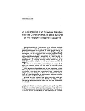 A La Recherche D'Un Nouveau Dialogue Entre Le Christianisme, Le Génie Culturel Et Les Religions Africaines Actuelles, Par R. P. Jésuite Engelbert Mveng, 1975