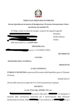 Tribunale Di Firenze Decreto 4 Dicembre 2025 Protezione Complementare