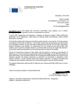 Comunicazione di registrazione della denuncia