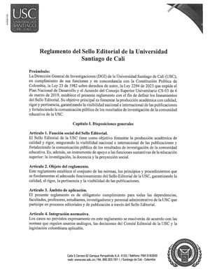 Reglamento del Sello Editorial de la Universidad Santiago De Cali