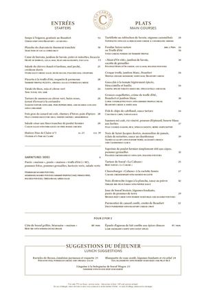 La cabane Menu