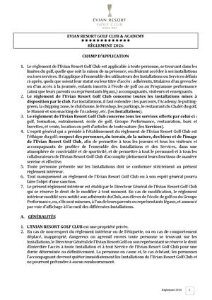 Réglement Intérieur De L'evian Resort Golf Club 2022