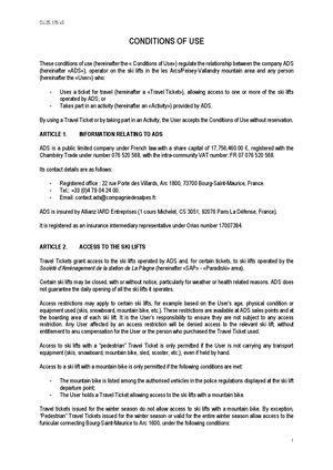 CONDITIONS OF USE -  Les Arcs / Peisey-Vallandry