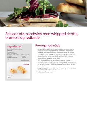 Schiacciata-sandwich med whipped ricotta, bresaola og rødbede