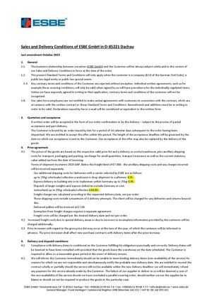 Sales And Delivery Conditions Of ESBE Gmb H In D 85221 Dachau