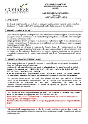 Reglement Jeu Concours Calendrier De L'avent Noel 2025
