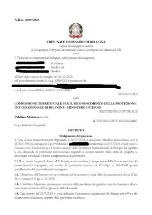 Avv Fabio Loscerbo Protezione Complementare Tribunale Bologna Decreto 5 Dicembre 2025