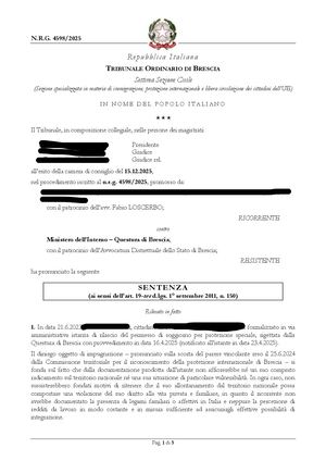 Avv Fabio Loscerbo Protezione Complementare Tribunale Brescia Sentenza 15 Dicembre 2025