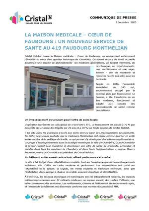 20251201 Cp La Maison Médicale Coeur Faubourg Un Nouveau Service De Santé Au 419 Fb Montmélian