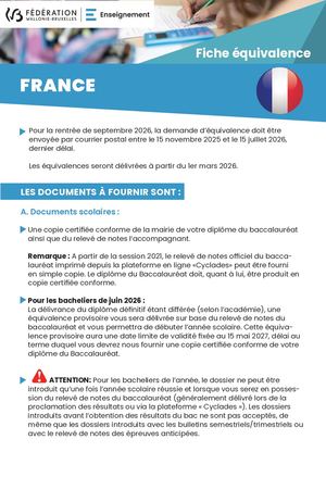 Fiche France 2026 éQuivalences
