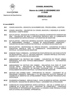 Ordre du jour Conseil municipal 22 decembre