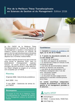 Prix Fnege De Thèse En Management Edition 2024