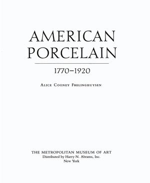American Porcelain 1770 1920