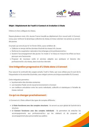 Courrier d'information sur les évolutions IJ Stats et IJ Connect