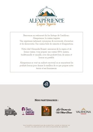 Menu Restaurant Alexperience Combloux - juin 2025