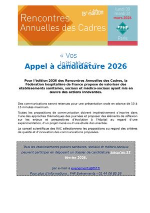 Rencontres Annuelles des Cadres 2026 - Appel à candidature "Vos initaitives"