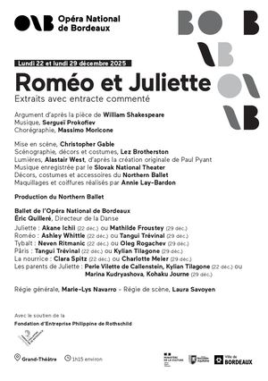 Roméo et Juliette I Ballet de l'Opéra National de Bordeaux séances famille 22 et 29 décembre 2025
