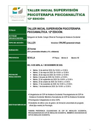 2026 04 14 Supervision Psicoterapia Psicoanalitica 12 Edición V0