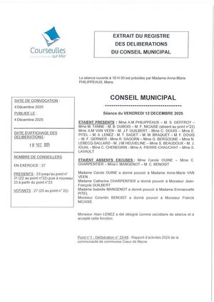Délibérations du Conseil Municipal du 12 décembre 2025