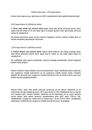 Kenevir Ekme Suçu 2313 Sayılı Kanun