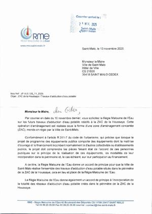 Travaux D Adduction D Eau Potable Relatifs à La ZAC De La Houssaye .